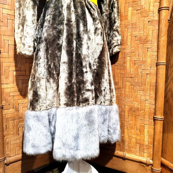 VTG MOD 60 70s trench Faux SILVER MINK Fur Broadtail Lamb Double Breasted Coat M - Picture 3 of 11